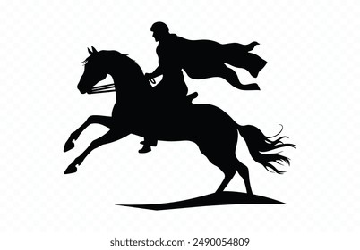 Paquete de Arte vectorial de silueta de caballo de caballero, caballero medieval a caballo negro Conjunto de Clipart de silueta