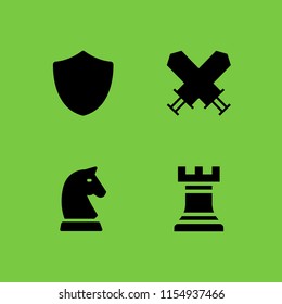 knight icon. 4 knight set with warrior, shield and chess vector icons for web and mobile app