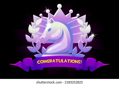 Knight icon. Congratulations Chess award symbol for chess strategy board game