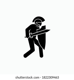 Knight Icon. Man with Sword and Shield.  Warrior Symbol. Protector's Sign - Vector. 