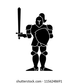 Knight icon. Metal armor warrior. Iron armor. Plate and sword. Vector illustration

