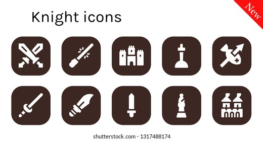knight icon set. 10 filled knight icons.  Collection Of - Swords, Saber, Castle, Excalibur, Spear, Sword, Dagger, Bishop, Fortress