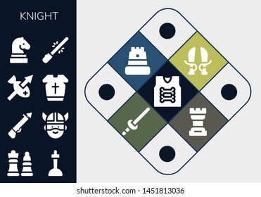 knight icon set. 13 filled knight icons.  Collection Of - Armor, Chess, Excalibur, Spear, Viking, Armour, Saber, Sword, Castle