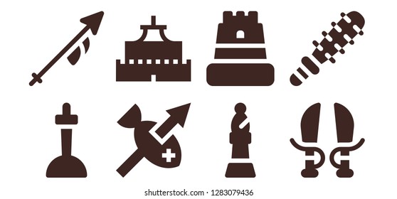  knight icon set. 8 filled knight icons. Simple modern icons about  - Excalibur, Lance, Spear, Castle, Bishop, Sword, Mace