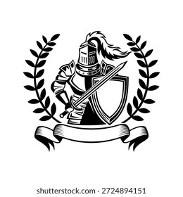 Icono de caballero con escudo y espada sobre fondo blanco.	