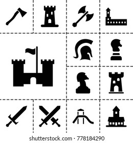 Knight icons. set of 13 editable filled knight icons such as castle, chess horse, knight, sword