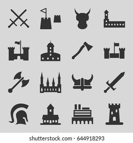 Knight icons set. set of 16 knight filled icons such as castle, castle tower, knight, sword, helmet