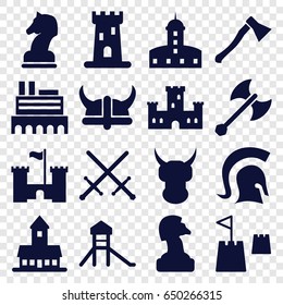 Knight icons set. set of 16 knight filled icons such as castle, horse chess, castle tower, knight, helmet, axe weapon, chess horse