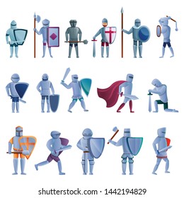 Knight icons set. Cartoon set of knight vector icons for web design