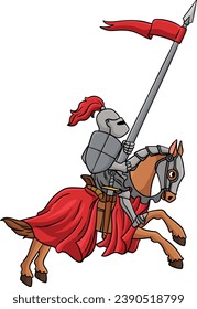 Knight Joust Cartoon Colored Clipart Illustration