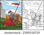 Knight Joust Coloring Page Colored Illustration