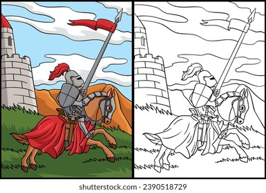 Knight Joust Coloring Page Colored Illustration