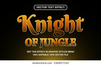 Knight de la jungla plantilla de efecto de texto editable, 3d estilo de texto de película vintage de dibujos animados, vector premium	