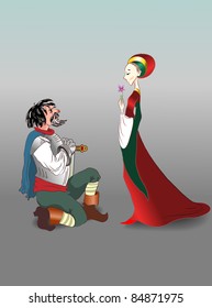 knight is kneeling to the lady