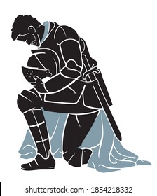 Knight Kneeling, Medieval Armor Silhouette