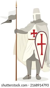 
Ritter der Ritter Templar. Ritter mit Schild und Flagge