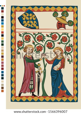 The knight and the lady - Medieval Codex illustration