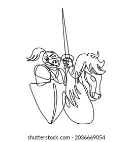 Knight With Lance and Shield Riding Stead Continuous Line Drawing 
