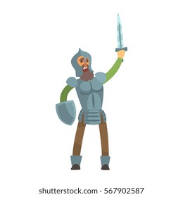 Knight Leading Attack With Sword And Shield Fairy Tale Cartoon Childish Character