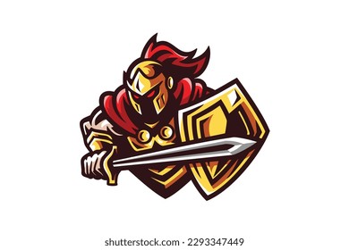 Knight logo cartoon mascot gaming illustration vector