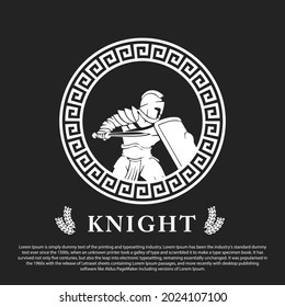 Knight logo design. Spartan warrior on circle ornament for stamp, emblem, logo and others