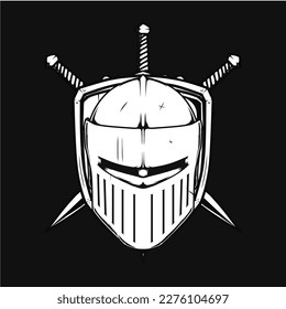 Knight logo with shield, helmet, and sword