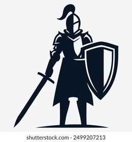 Knight Male Warrior Silhouette vector Logo design 