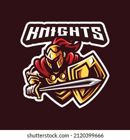 Knight mascot for esport sports team. Half body knight logo design with sword and shield