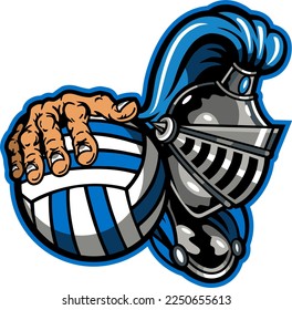 knight mascot holding volleyball for school, college or league sports