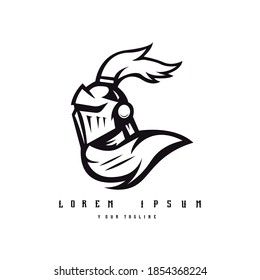 Knight mascot logo design vector black and white version. modern illustration concept style for badge, emblem and t-shirt printing. Medieval knights for sport or gaming