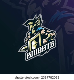 Knight mascot logo design vector with concept style for badge, emblem and t shirt printing. Knight illustration for sport and esport team.