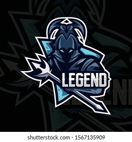 Knight Mascot Logo for Sport and Esport isolated on dark Backgroun