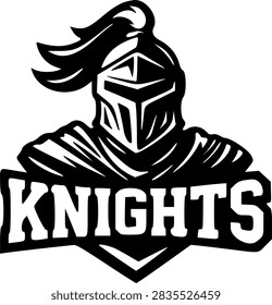 Knight mascot logo vector with helmet and text banner for sports team and esports gaming