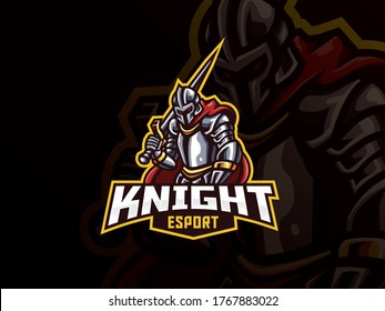 Knight mascot sport logo design. Iron knight mascot vector illustration logo. Warrior mascot design, Emblem design for esports team. Vector illustration