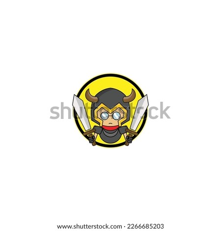knight mascot with two swords but glasses like a geek