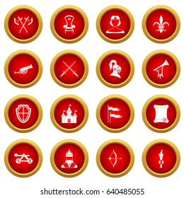 Knight medieval icon red circle set isolated on white background