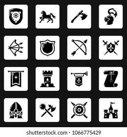 Knight medieval icons set. Simple illustration of 16 knight medieval vector icons for web