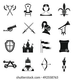 Knight medieval icons set in simple style. Middle ages warrior weapons set collection vector illustration