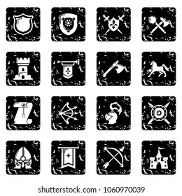 Knight medieval icons set vector grunge isolated on white background 