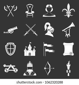 Knight medieval icons set vector white isolated on grey background 