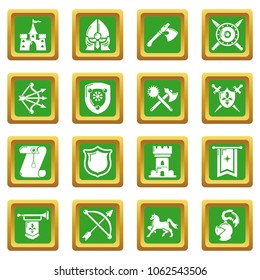 Knight medieval icons set vector green square isolated on white background 