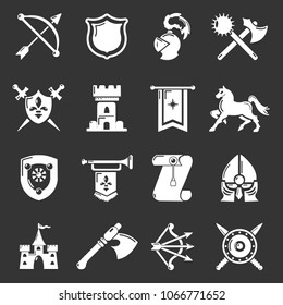 Knight medieval icons set vector white isolated on grey background 