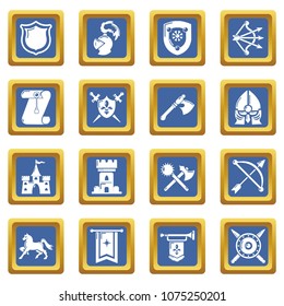 Knight medieval icons set vector blue square isolated on white background 