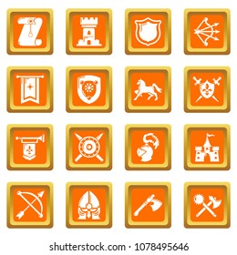 Knight medieval icons set vector orange square isolated on white background 