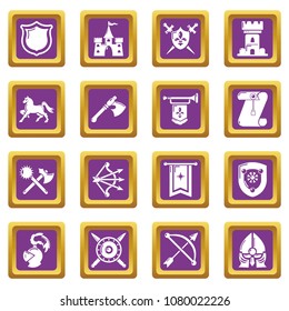 Knight medieval icons set vector purple square isolated on white background 
