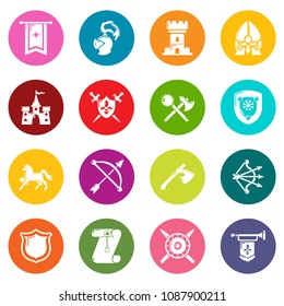 Knight medieval icons set vector colorful circles isolated on white background 
