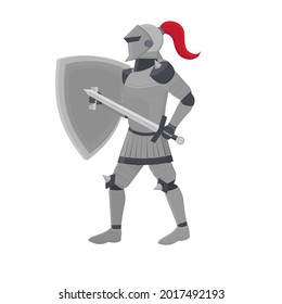 Caballero. Guerrero medieval en armas y armas, ilustración vectorial