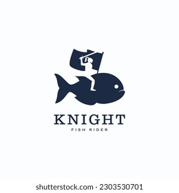 Knight on fish logo design vector illustration