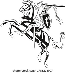 A knight on a horse. Ancient warrior Vector