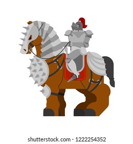 Knight on horse. Clydesdale Strong heavy steed. Cartoon animal vector